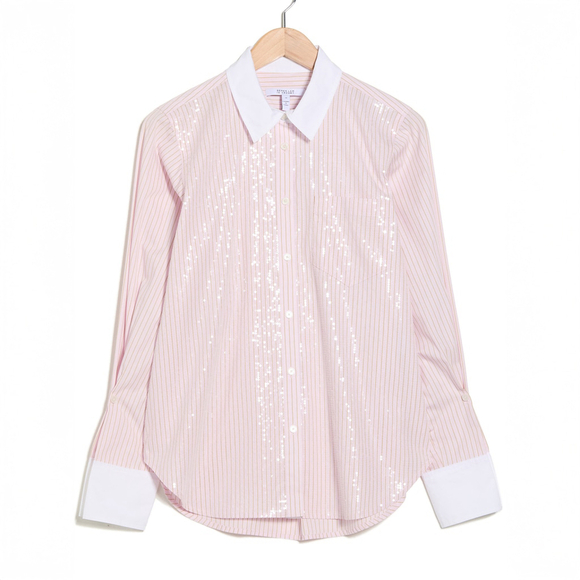 10 Crosby Derek Lam Tops - NWT Derek Lam 10 Crosby Wesley Sequined Striped Cotton Shirt Pink $395 - Size M